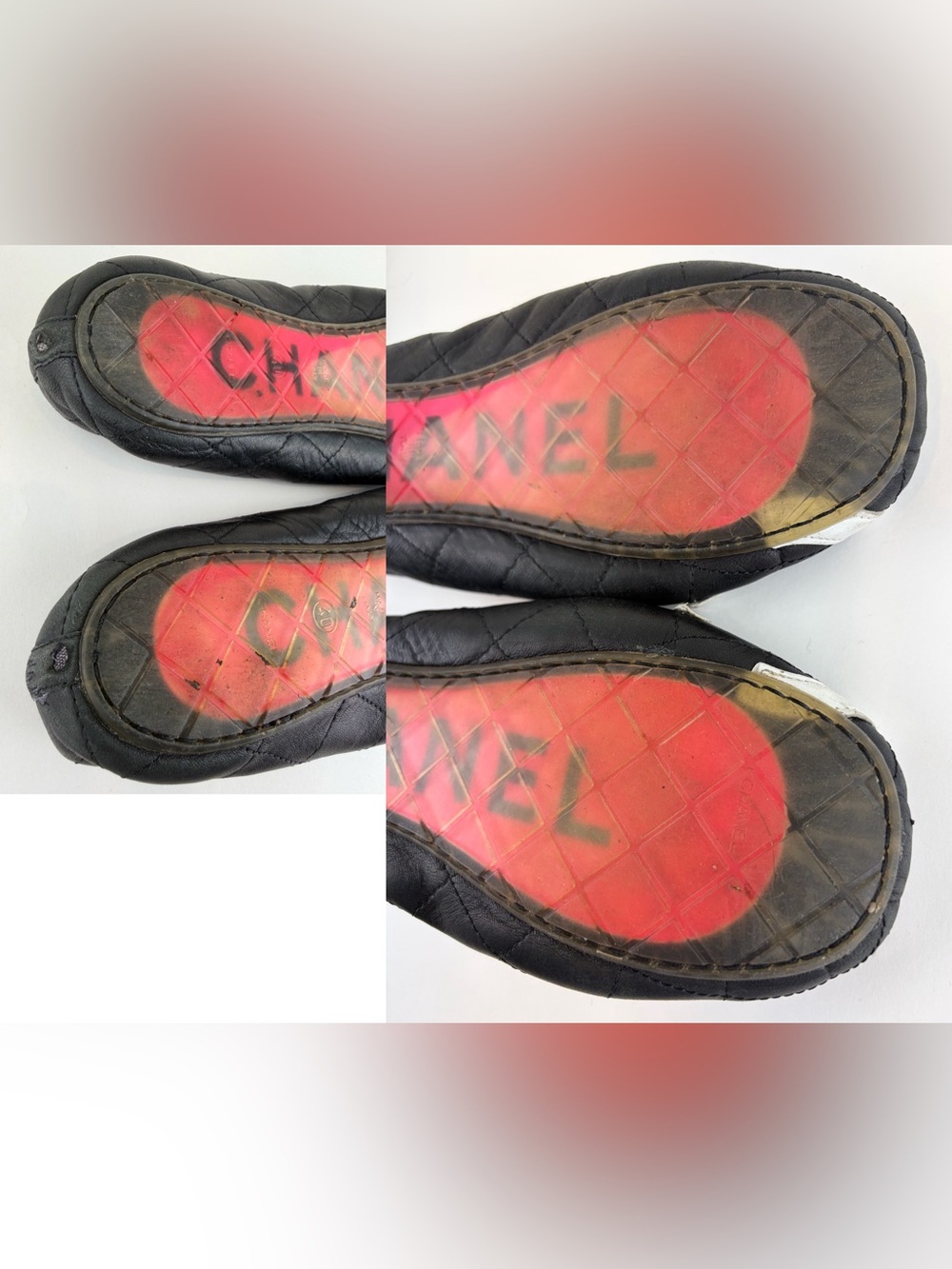 Vintage Authentic Chanel Cambon Ballet Flats ~ in Black/White Quilted Leather - Picture 17 of 17